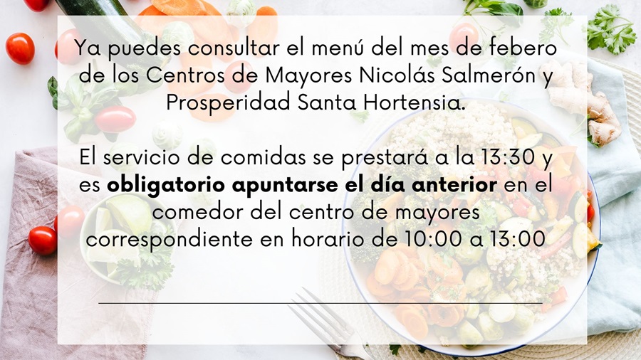 Info del servicio de comedor de los centros de mayores de Chamartín